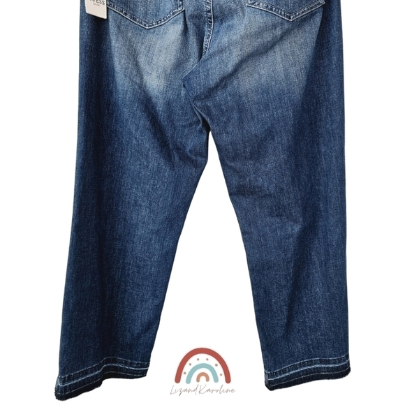 New! GUESS 1981 High Rise Belted Straight Leg Crop Distressed Raw Hem Jeans - Picture 7 of 9